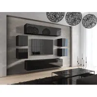 Furnitech Wohnwand Wohnzimmer - Hängend Wohnwand Modern - Regale und TV Schrank - Wohnzimmer Möbel ohne LED (Future C42/HG/B/1 1B)