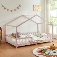 Selius Kinderbett, Kleinkindbett, Hausbett, Spielbett, 120x200 cm, aus massivem Kiefernholz, mit Schutzgitter