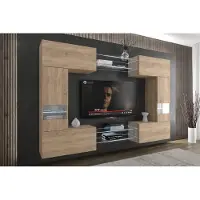 Furnitech Wohnwand Wohnzimmer | Wohnzimmer Möbel mit LED RGB - 16 Farben | Hängend Wohnwand Modern | Wohnzimmer Schrankwand mit Regale und TV Schrank (C29N-21S-M5-1A)