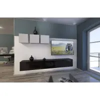 Furnitech Wohnwand Wohnzimmer - Wohnzimmer Möbel mit LED Blau - Hängend Wohnwand Modern - Regale und TV Schrank (AN13-18BW-HG3 1A)