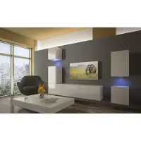 Furnitech Wohnwand Wohnzimmer - Wohnzimmer Möbel mit LED Blau - Hängend Wohnwand Modern - Wohnzimmer Schrankwand mit Regale und TV Schrank (AN17-18W-HG2 1B)