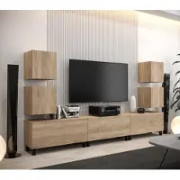 Furnitech Wohnwand Wohnzimmer - Hängend Wohnwand Modern - Regale und TV Schrank - Wohnzimmer Möbel ohne LED (AN107-21S-M5)