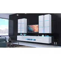 Furnitech Wohnwand Wohnzimmer | Hängend Wohnwand Modern | Wohnzimmer Schrankwand mit Regale und TV Schrank | Wohnzimmer Möbel ohne LED (Star AN53-18HG-W2 GS5)