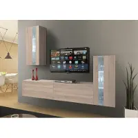 Furnitech Wohnwand Wohnzimmer - Wohnzimmer Möbel mit LED Blau - Hängend Wohnwand Modern - Regale und TV Schrank (Future C47/M/S 1B)