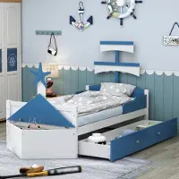 Selius Kinderbett – Einzigartiges Design im Stil eines Segelboots – Mit Stauraum – Einzelbett