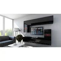 Furnitech Wohnwand Wohnzimmer - Wohnzimmer Möbel mit LED Blau - Hängend Wohnwand Modern - Regale und TV Schrank (Future C31/HG/B1 1B)