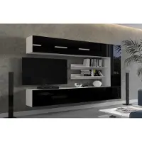 Furnitech Wohnwand 249 cm, Möbel-Set fürs Wohnzimmer, Schwraz Hochglanz, Weiß Matt, Moderne Schränke, Regale, Funktionalität, Modell AN142-1A