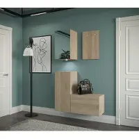 Furnitech GF74 Flur Dielenmöbel Garderobenschrank Dielenschrank Schuhschrank Flurmöbel Matt Set Spiegel (GF74-21S-M3, LED weiß)