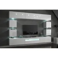 Furnitech Wohnwand Wohnzimmer - Wohnzimmer Möbel mit LED Blau - Hängend Wohnwand Modern mit Regale und TV Schrank (Future C81-HG-W2 1B - 273 cm)