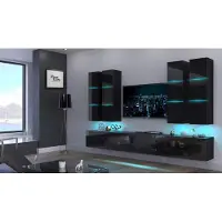 Furnitech Wohnwand Wohnzimmer - Wohnzimmer Möbel mit LED Blau - Hängend Wohnwand Modern - Regale und TV Schrank (Future Malaga AN40-18HG-B1 1B - ohne Füße)