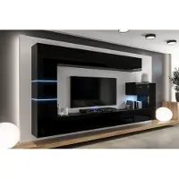 Furnitech Wohnwand Wohnzimmer - Wohnzimmer Möbel mit LED RGB - 16 Farben - Hängend Wohnwand Modern - Wohnzimmer Schrankwand mit Regale und TV