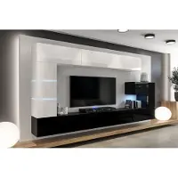 Furnitech Wohnwand Wohnzimmer - Wohnzimmer Möbel mit LED Blau - Hängend Wohnwand Modern - Schrankwand mit Regale und TV Schrank (AN89NEW-21WB-HG3)