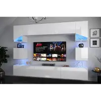 Furnitech S2 Modernes Wohnzimmer Wohnwnd Wohnschranke Schrankwand Möbel S2-HG-W2-(AB) 1A klein (LED blau)