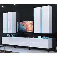 Furnitech Wohnwand Wohnzimmer - Wohnzimmer Möbel mit LED Blau - Hängend Wohnwand Modern - Regale und TV Schrank (Venus AN39-18HG-W2 GS4 Weiß mit Füßen)