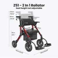 Selius Rollator – Gehhilfe – Leichtgewichtiger, faltbarer Rollator – Mobilitätshilfe – Transportstuhl – 2-in-1