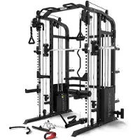 Selius Kraftstation 3-in-1: Smith-Maschine, Rack und Trainingsbank – 370 kg, matt schwarz, Stahl. Für ein umfassendes Heimfitness-Training