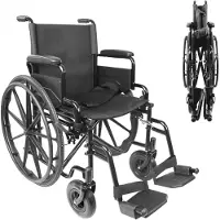 Selius PEPE Mobility: Klappbarer Rollstuhl (Sitzbreite 46 cm), Stahlrahmen mit Bremse, umklappbare Armlehnen und Fußstützen, Sicherheitsgurt
