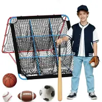 Selius Baseball-/Softball-Trainingsnetz mit Rückprallfunktion – 2-in-1, 1,5 x 1,3 Meter – Schlagzone mit 9 Löchern – Metallrahmen