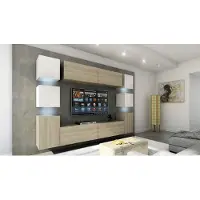 Furnitech Wohnwand Wohnzimmer | Wohnzimmer Möbel mit LED RGB - 16 Farben | Hängend Wohnwand Modern | Wohnzimmer Schrankwand mit Regale und TV Schrank (Future 14_HGM_WS_15 1A | 256 cm)