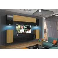 Furnitech Wohnwand Wohnzimmer - Hängend Wohnwand Modern - Regale und TV Schrank - Wohnzimmer Möbel ohne LED (Rodos AN43-17BD-HGM49 1B)