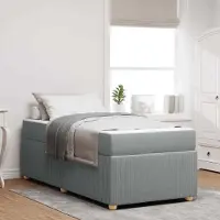 Selius Bettgestell – Zweibettgrößen – Plattformbett – Bett mit Stauraum – Hellgrau – Mit Matratze – 90x200 cm – Bezogen mit Cordstoff