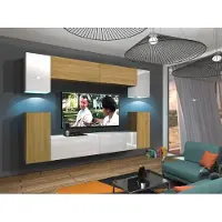 Furnitech Wohnwand Wohnzimmer - Hängend Wohnwand Modern - Regale und TV Schrank - Wohnzimmer Möbel ohne LED (Rodos AN43-17WD-HGM55 1A)