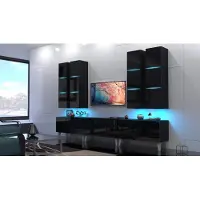 Furnitech Wohnwand Wohnzimmer - Wohnzimmer Möbel mit LED RGB - 16 Farben - Wohnwand Modern - Regale und TV Schrank (Future Malaga ANK40-18HG-B1 1A - mit Füßen)