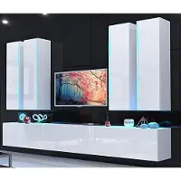 Furnitech Wohnwand Wohnzimmer - Hängend Wohnwand Modern - Regale und TV Schrank - Wohnzimmer Möbel ohne LED (Venus AN39-18HG-W2 GS4 Weiß ohne Füße)
