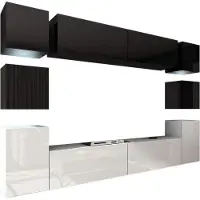 Furnitech Wohnwand Wohnzimmer - Wohnzimmer Möbel mit LED RGB - 16 Farben - Hängend Wohnwand Modern - Regale und TV Schrank (Future 14/HG/BW/2 1A - 256 cm)