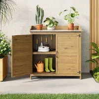 Selius Außenarbeitsbank – Gartenarbeitsbank – Werkbank – Aufbewahrungsschrank – Blumentisch – Robuster Holzrahmen – Metallarbeitsplatte
