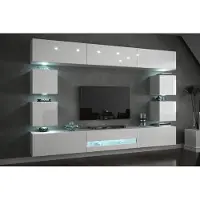 Furnitech Wohnwand Wohnzimmer - Wohnzimmer Möbel mit LED RGB - 16 Farben - Hängend Wohnwand Modern - Regale und TV Schrank (Future C80-18W-HG2 1A)