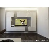 Furnitech Colmar Modernes Wohnzimmer Wohnwände Wohnschränke Schrankwand Schwarz Weiß Hochglänzend AN 7 (LED weiß, AN7-17W-HG23 1A)