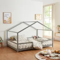 Selius Kinderbett 120x200 cm - Kiefernholz, weiß und hellgrau, mit Schutzgitter