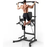 Selius Kraftturm – Multifunktionelle Klimmzugstange und Dip-Station für Krafttraining – Schwarz