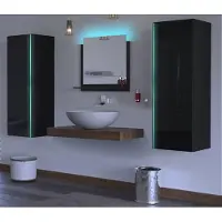 Furnitech ALIUS 8 II Badezimmer Bademöbel Badeschränke Spiegel Set (Möbel ohne LED, Schwarz)
