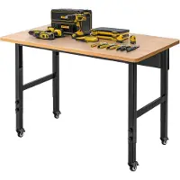 Selius Verstellbarer Werkstisch mit Rollen, aufrollbarer Arbeitstisch für die Garage, robuster Werkstisch aus Hartholz mit großer Kapazität, stabiler Tisch für Werkstatt, Büro, Garage, Zuhause
