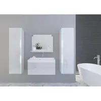 Furnitech JENNY 3 60 Badezimmer Bademöbel Badeschränke Set mit Waschbecken (Weiß, LED weiß)