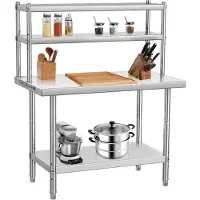 Selius Werkbank – Edelstahl-Werkbank für Küche und Garage mit verstellbaren Ablagen und Füßen – 91 x 61 cm
