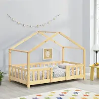 Selius Kinderbett – Gitterbett – Hausförmiges Design – Schutzgitter – Massives Kiefernholz – 70x140 cm