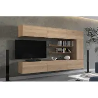 Furnitech Wohnwand 273 cm, Möbel-Set fürs Wohnzimmer, Eiche Sonoma, Moderne Schränke, Regale, Funktionalität, Modell AN142-1B