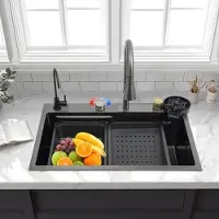 Selius Edelstahl-Spülbecken-Set für die Küche – Einzelnes, großes Spülbecken – Mit Wasserfalldesign für den Arbeitsbereich