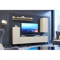 Furnitech Wohnwand Wohnzimmer, Möbel, Hängend Wohnwand Modern, Schrankwand mit Regale, TV Schrank 219 cm, Kaschmir M32-24M-CAS7