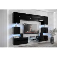 Furnitech Wohnwand Wohnzimmer - Hängend Wohnwand Modern mit Regale und TV Schrank - Wohnzimmer Möbel ohne LED (Nowara ANX1-17B-HG20-1A)