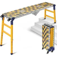 Selius 2-in-1: Stabiles Arbeitsgestell + mobiler Lastentisch mit rutschfesten Aufklebestreifen, 160 x 36 cm. Klappbares Arbeitsgestell/Steiger, verzinkt, mit höhenverstellbarer Arbeitsfläche