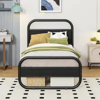 Selius Metall- und Holzbettgestell mit Lattenrost, 90 x 200 cm, mit Kopfteil; ovales Plattformbett mit Stauraum unter dem Bett, 90 x 200 cm, schwarz