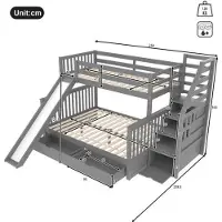 Selius Mehrteiliges Bettgestell 90x200 und 140x200, grau, aus MDF, mit Schubladen und Rutsche, für Kinder