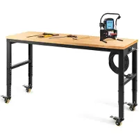 Selius Werkbank – Werkplatte – Kleine Werkbank – Heimwerkerbank – Verstellbare Werkbank – Arbeitsplatte aus Massivholz, 122 x 61 cm