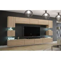 Furnitech Wohnwand Wohnzimmer - Wohnzimmer Möbel mit LED Weiß-Sonoma Eiche - Hängend Wohnwand Modern - Regale und TV Schrank (Nawara Sonoma Eiche)