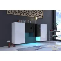 Furnitech K2 Modernes Wohnzimmer, Kommode, Schrank, Sideboard, Schlafzimmer, Esszimmer, Wohnzimmermöbel (LED RGB 16 Farben, K2-HG-BW3)