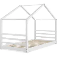 Selius Kinderbett 90x200 cm, weißes Hausbett aus massivem Kiefernholz mit Lattenrost